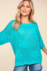 Elegant Floral Crochet Side Slit Knit Top - Lightweight & Chic